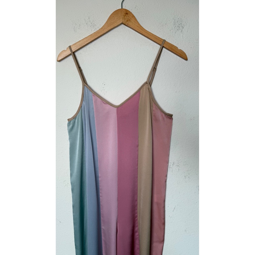 Storia Pastel Stripe Jumpsuit Small Colorblock Wide Leg Satin Beach Resort Wear - Picture 4 of 15